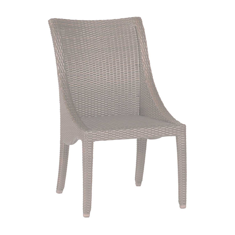 Athena Patio Dining Side Chair with Cushion, Oyster, Rollo Lace, No Welt