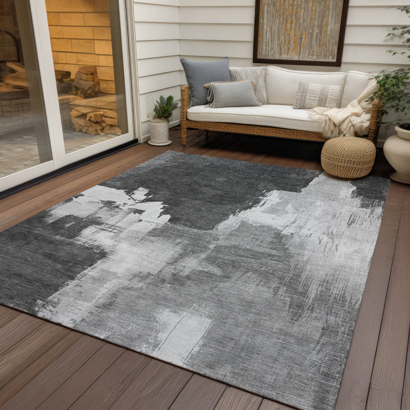 Tapis intérieur / extérieur gris Tethira , 9 pi x 12 pi