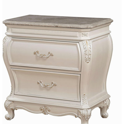 Chantelle Pearl White Finish Nightstand W/Granite Top