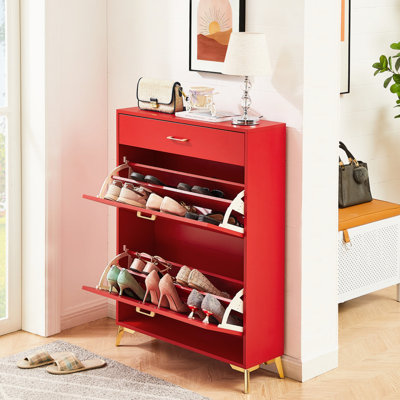 Hallway Shoe Shelf With 2 Flip Drawers - Red, Space Saving, For ,