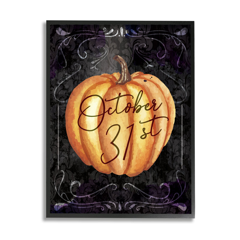 "Halloween" citrouille d'Halloween encadrée sur bois par 31 Art, Giclée encadrée noir minuit, H 14 po x l 11 po x P 1,5 po