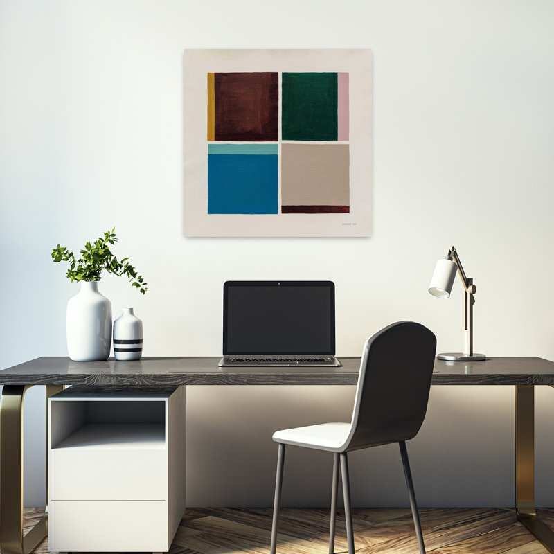 Quadrants contemporains avec art abstrait aqua, H 18 po x l 18 po