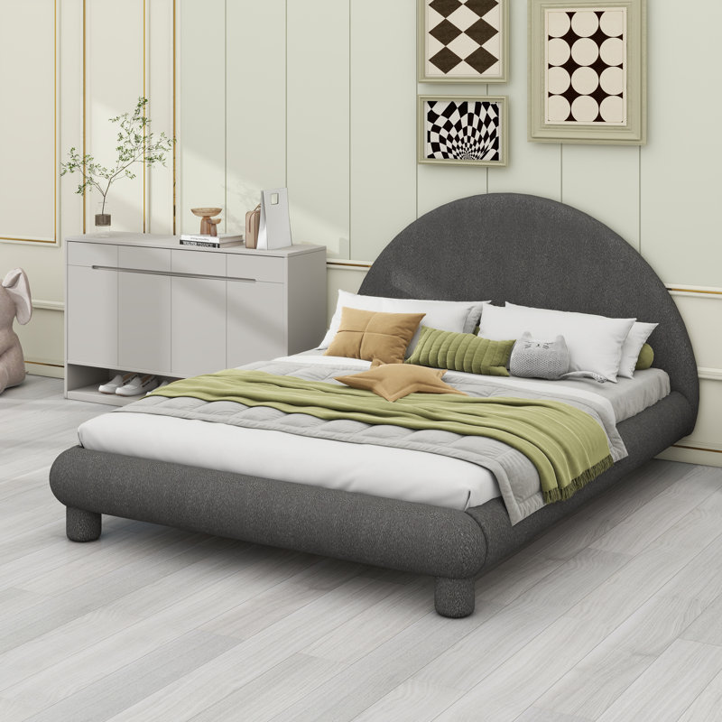 Lit plateforme tapissier Boucle avec support à lattes, Gris