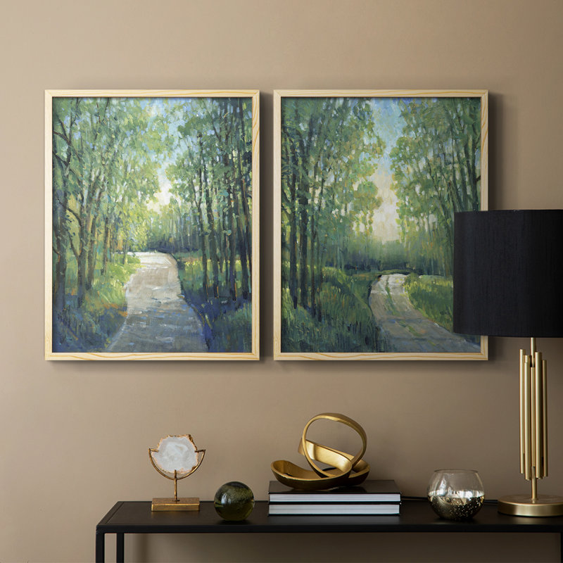 Impression encadrée Golden Light Pathway I-Premium - prête à être accrochée - aucun clou requis - aucun clou requis