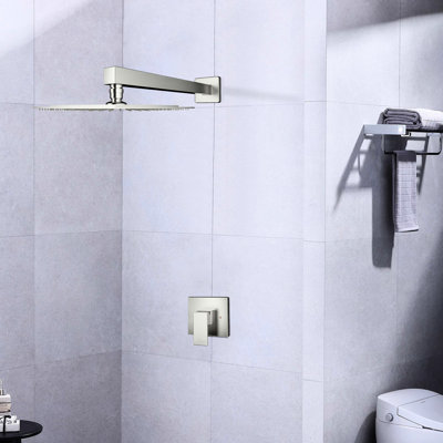 Robinet mélangeur de douche mural en nickel brossé - laiton, valve incluse