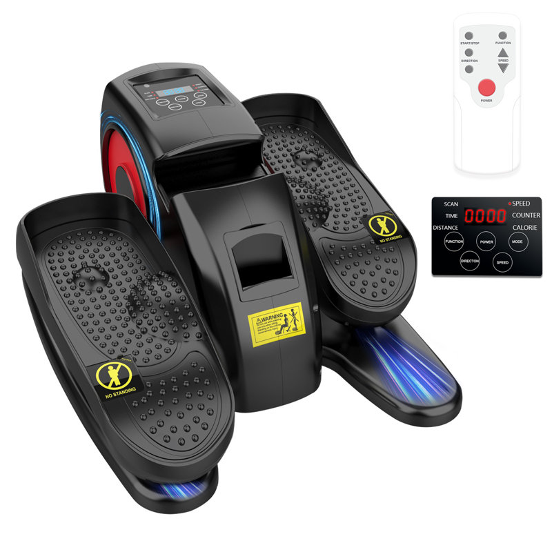 Machine elliptique sous le bureau Baokaler, pédalier d'exercice électrique, mini-appareil d'exercice à pieds ellipse avec télécommande et vitesses réglables, direction avant et arrière, mode manuel et électrique pour les personnes âgées, noir et rouge