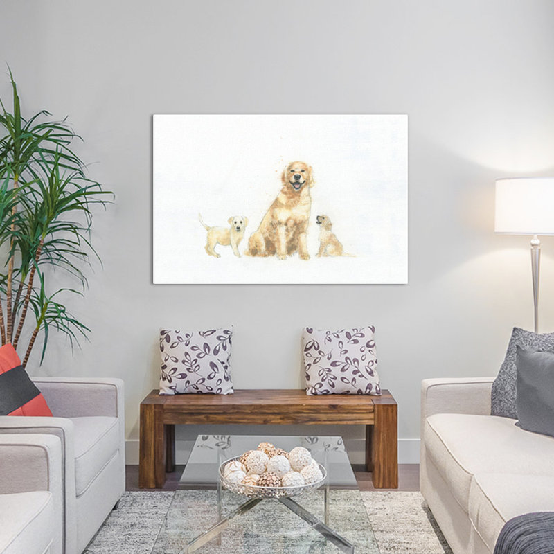 Chien et chiots, impression sur toile tendue, H 40 po x l 60 po x P 1,5 po, Pas de tapis, Toile tendue