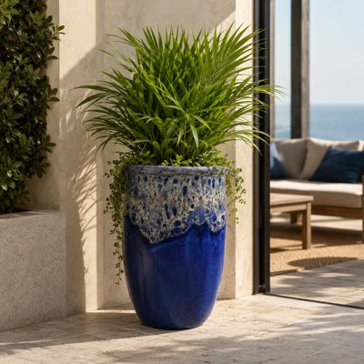Pot de fleurs Tarsus de 50 cm de hauteur - Bleu lave sur bleu cascade