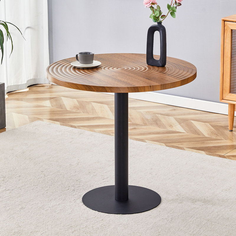 Table de salle à manger ronde à texture annulaire moulée par aspiration, durable et résistante à l'eau., Noir / bois