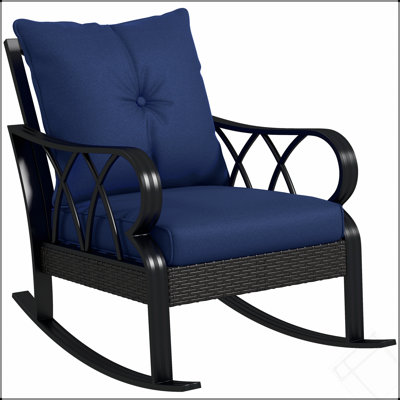 Outsunny Outdoor Wicker Rocking Chair With Padded Cushions, Aluminum Furniture Rattan Porch Rocker