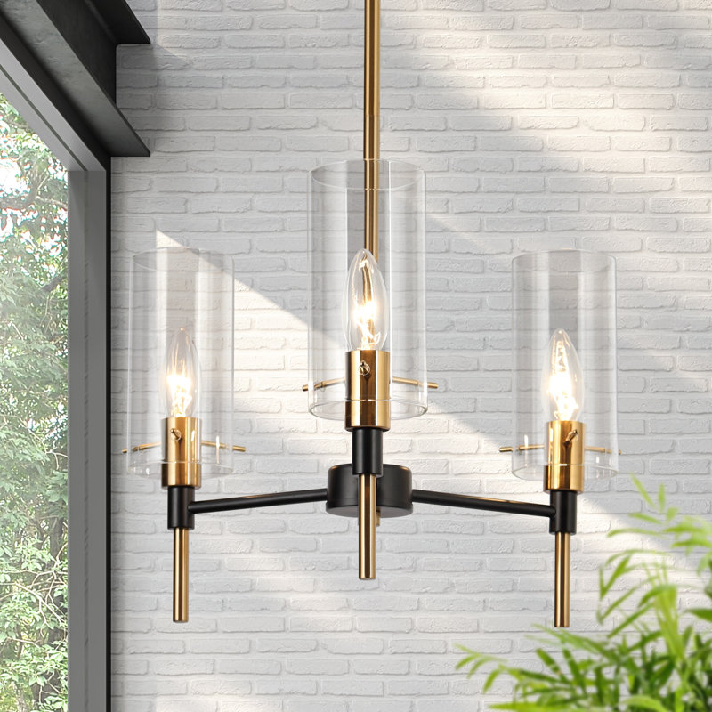 Lustre linéaire moderne à 3 lumières Satilla, Noir mat / laiton