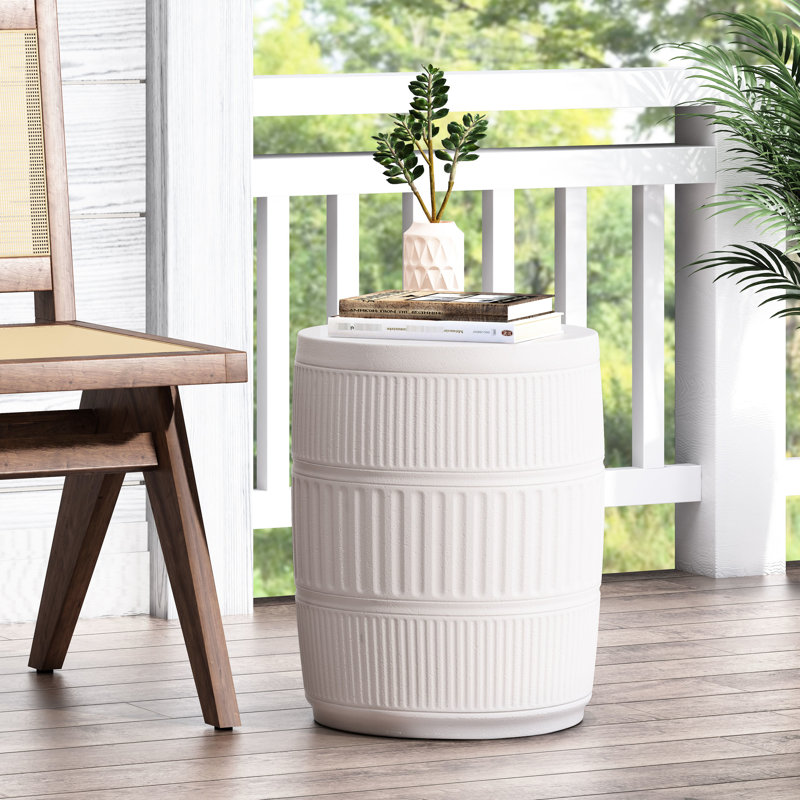 Fluted Design End Table - Lightweight Concrete, 14.97"X14.97"X18.33", Antique White, No Assembly Modern Concrete Side Lightweight, Fluted, 15X15x18.5, Assembly, Ready To Use