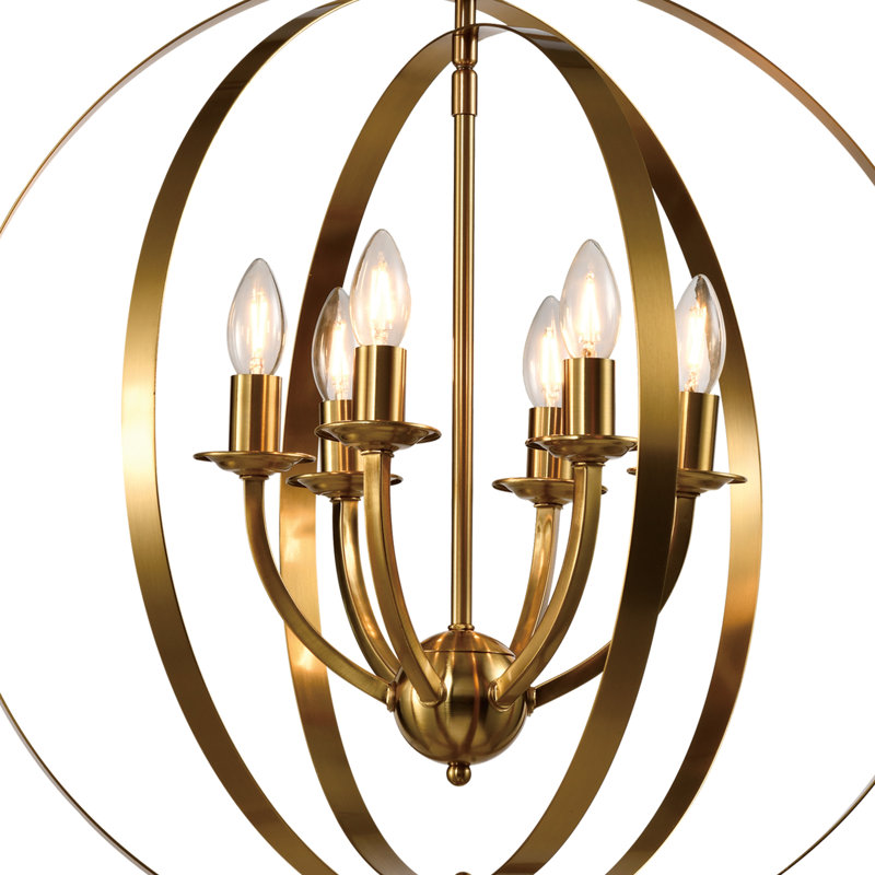 Lustre en forme de globe à 6 lumières avec accents en fer forgé Darian, Laiton / or