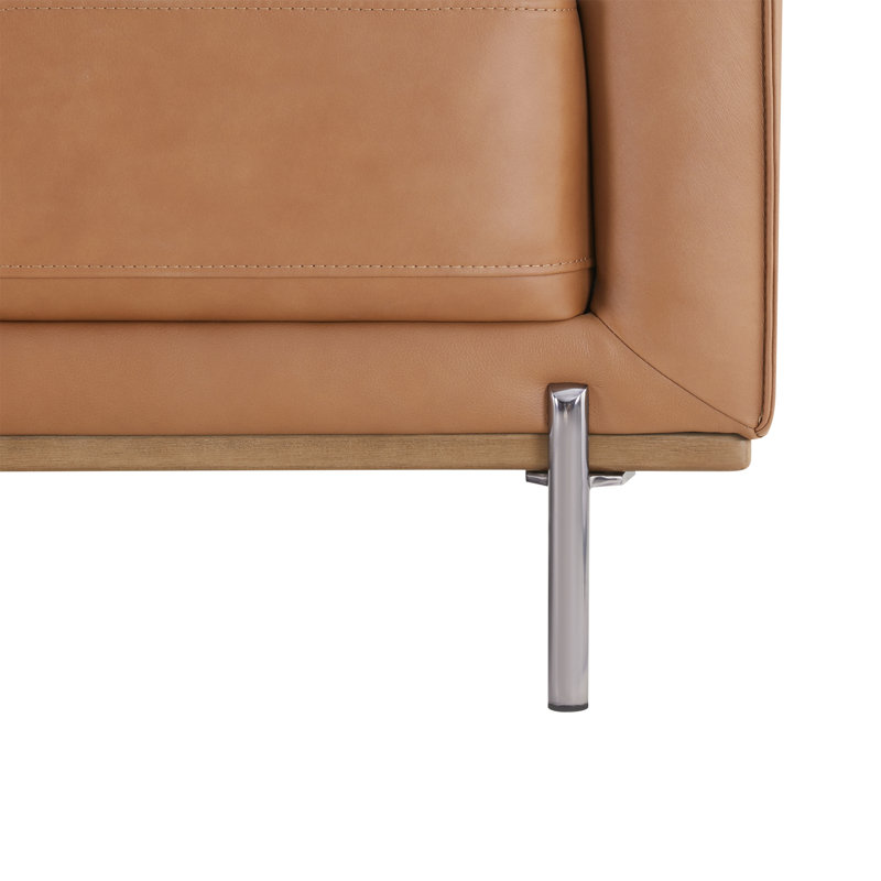 Jay Contemporary 83" Genuine Leather Upholstered Sofa With Metal Legs