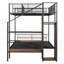 Lit superposé simple au-dessus d'un lit double en métal avec tablettes grillagées Rangement latéral - Robuste Peu encombrant, noir