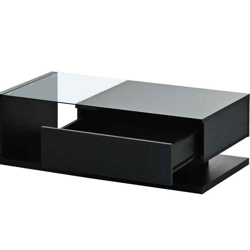 2 tables centrales avec finition brillante noire et surface de rangement ultrabrillante pour café, Noir