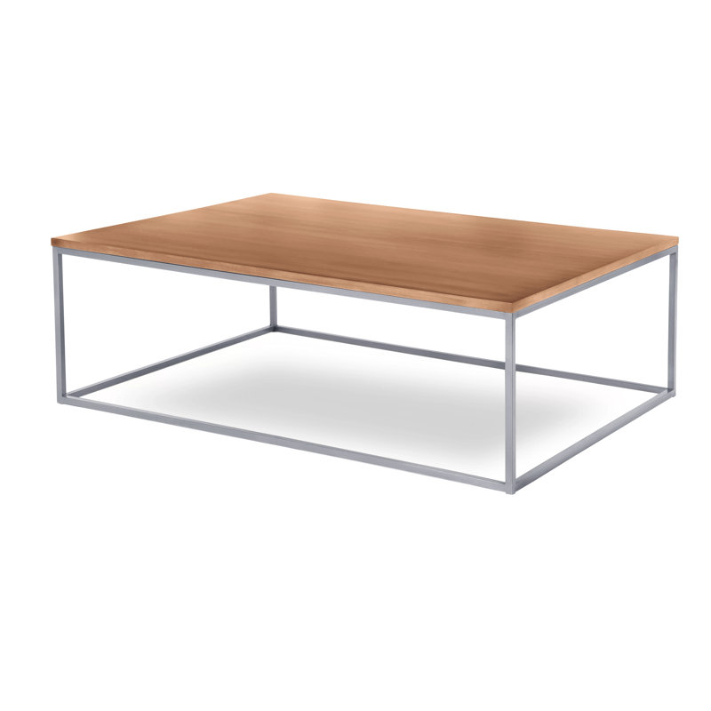 Chaplin Solid Wood Top Coffee Table, Brushed Silver, Clear Coat