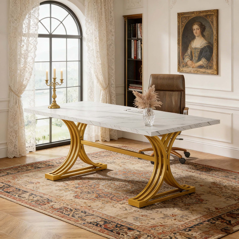 Bureau d'ordinateur de direction 63 po avec plateau en faux marbre