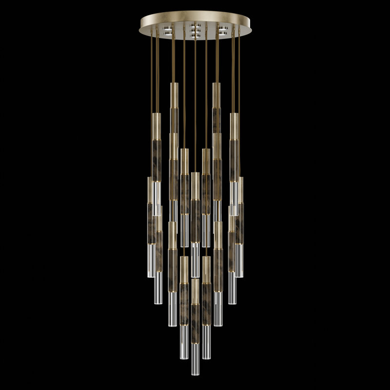 Luminaire suspendu rond l 31 po Antonia, Feuille d'or douce standard / laiton