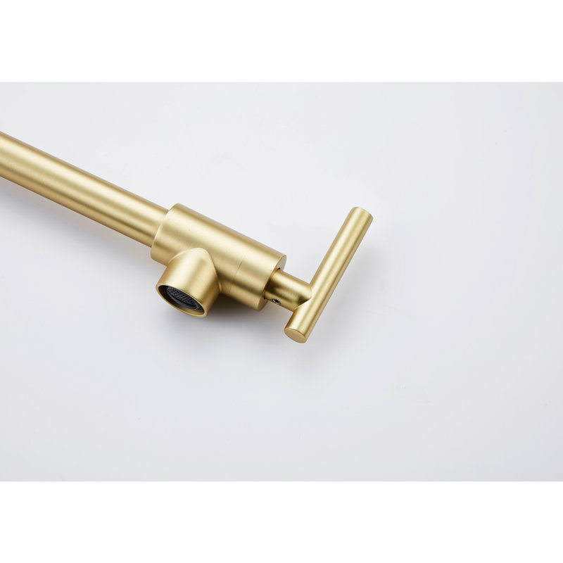 Wall Mounted Folding Pot Filler Faucet - Brushed Gold Look, 360 Rotatable, Brass, Coating, Double Handles For Effortless Water Flow Management Mount Function, Rotation, Brass Build, Corrosion Surface