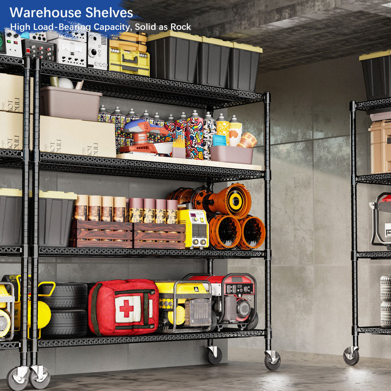 4-Tier Adjustable Heavy Duty Steel Wire Rack with Wheels 59.6"x24"x76.2", 76.2" H x 59.6" W x 24" D
