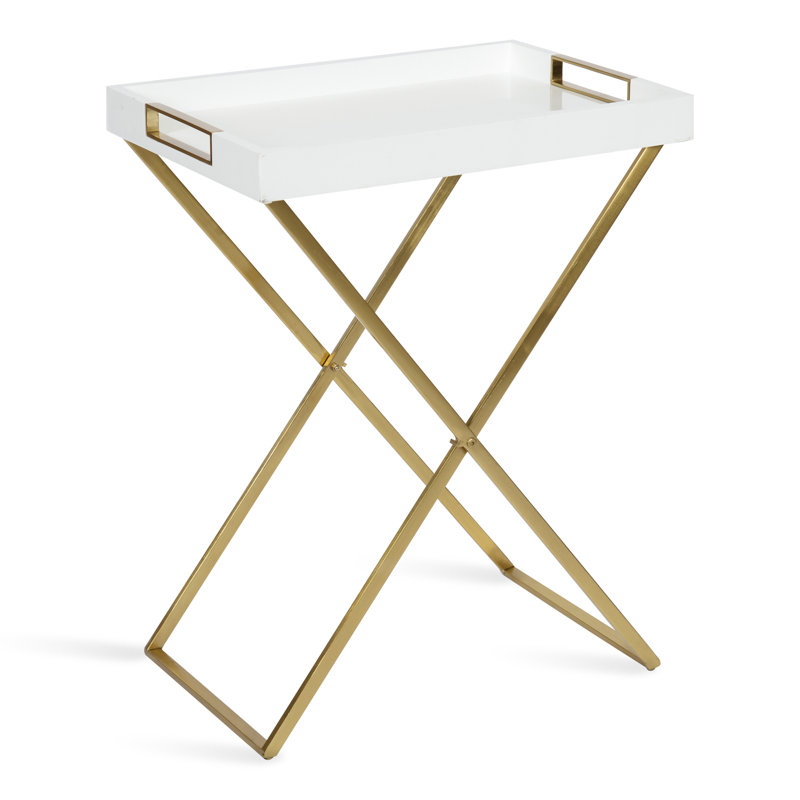 Table de bout Deronte, Blanc/doré