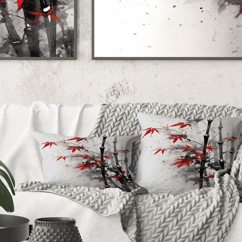 Coussin décoratif en bambou rouge et gris I