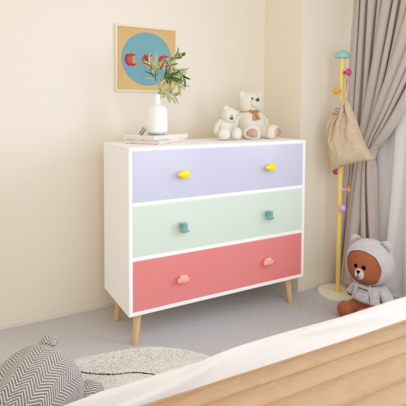 Commode 3 tiroirs, table de chevet pour bébé, armoire de rangement pour enfant, Gris
