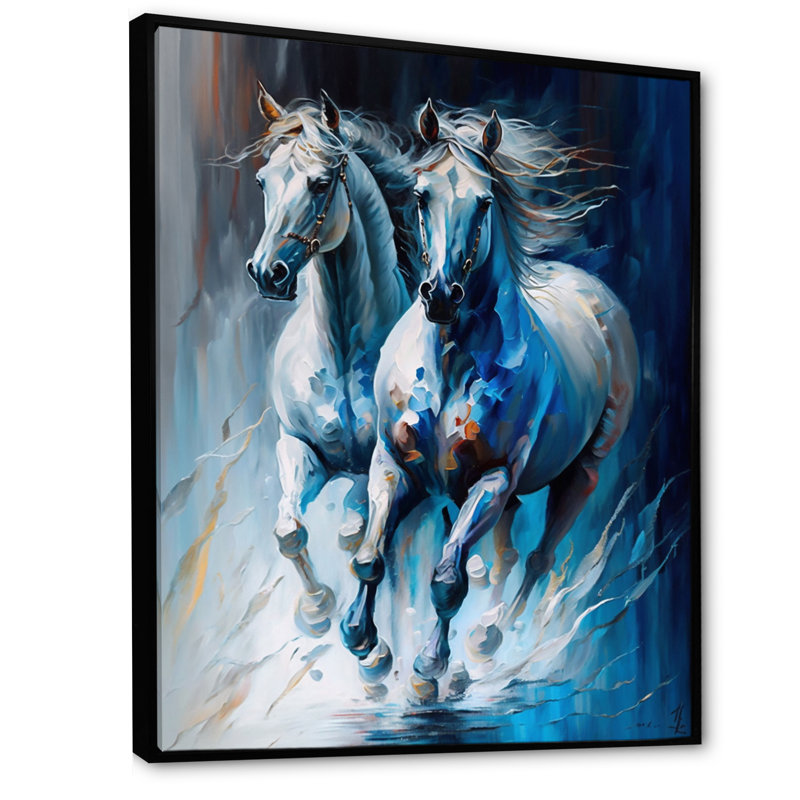 Deux chevaux qui courent II - cheval, impression sur toile, H 20 po x l 12 po, Cadre flottant noir