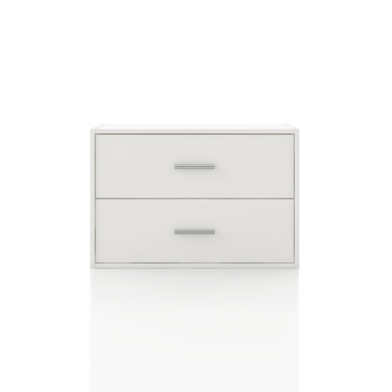 Bibliothèque de rangement en bois à 2 tiroirs Breayla H 15,7 ", Blanc
