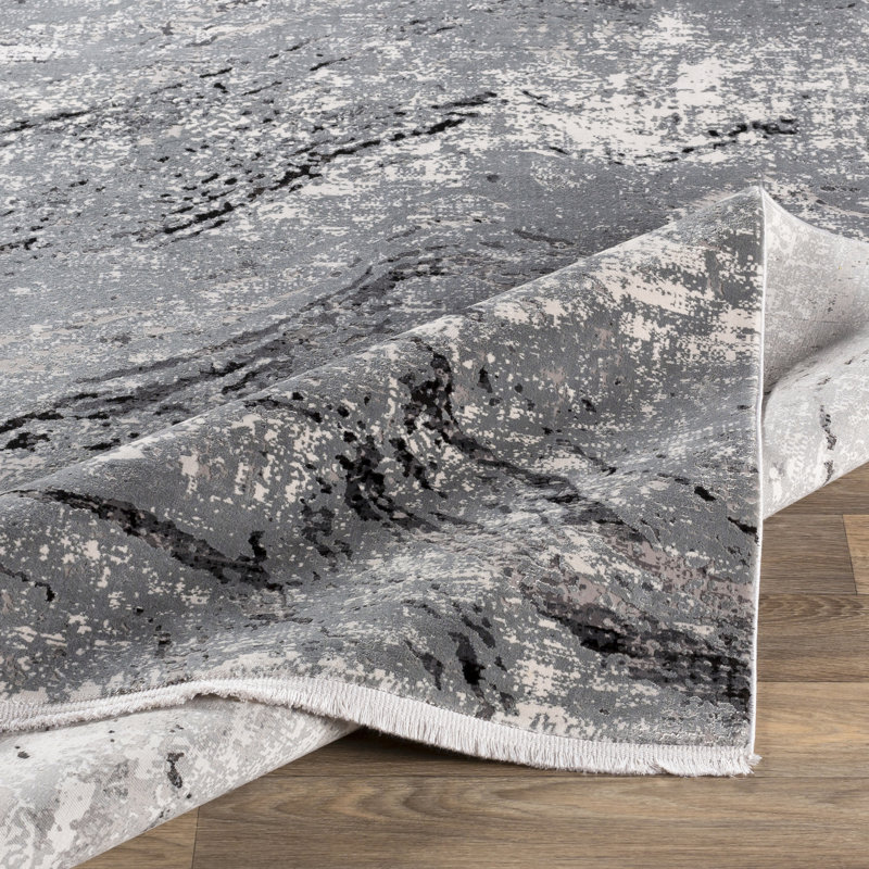 Abstract Charcoal/Gray Area Rug, Rectangle 3' x 5'