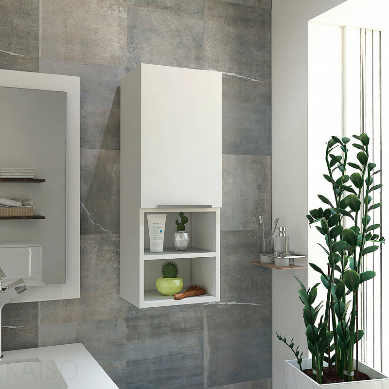 Armoire de salle de bain, avec deux tablettes internes, deux tablettes externes et une porte, blanc, Blanc