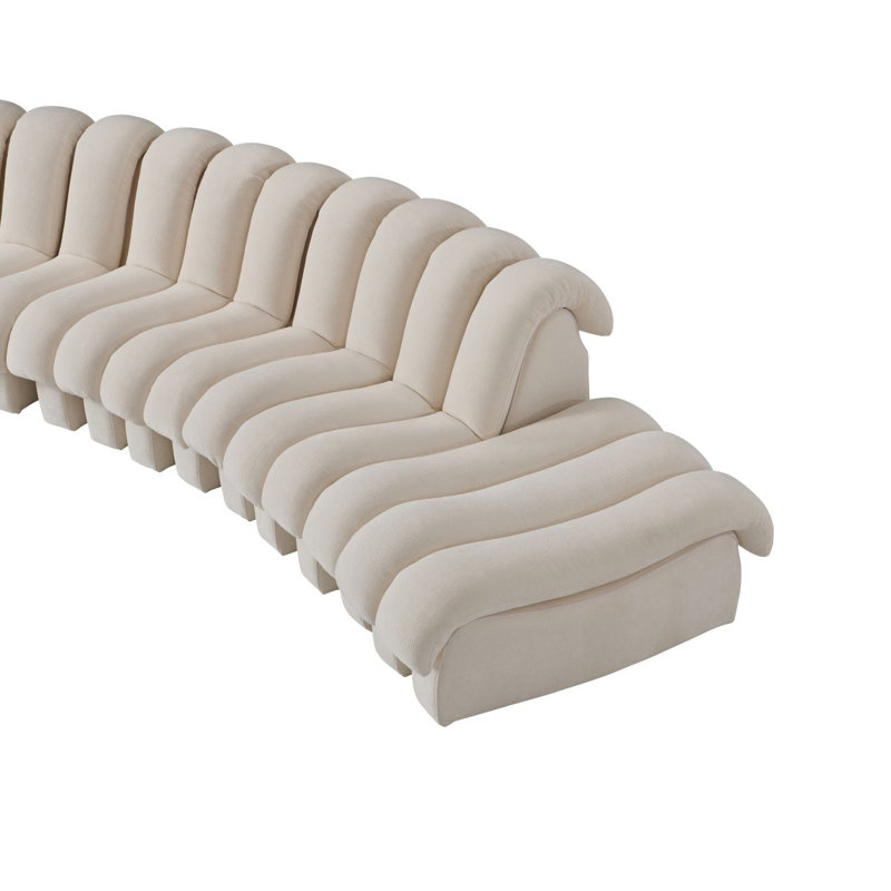 Fully Modular Curved  Sofa with Ottoman Modules, White Ployster