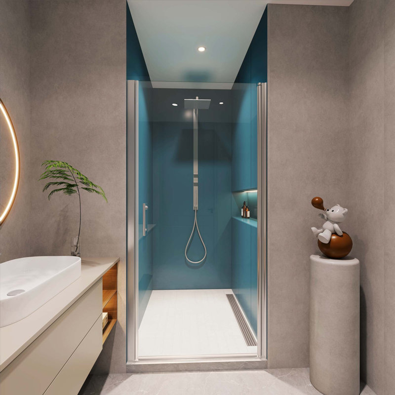 Universal Pivot Shower Door,Open Outside,With 1/4" Tempered Glass, Chrome