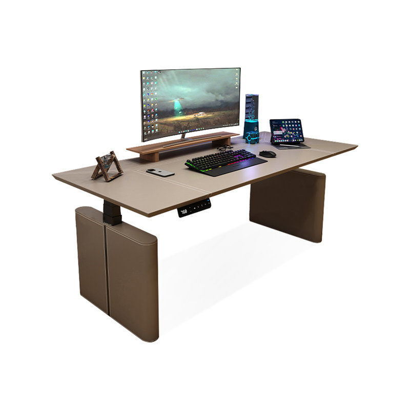 Light Coffee Color Rectangular Leather Standing desk, Light Coffee, 49.21" H x 70.87" W x 27.56" D
