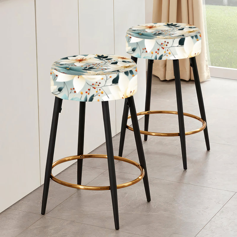 Ensemble de 2 tabourets de bar antiques avec romantisme et fleurs romantiques