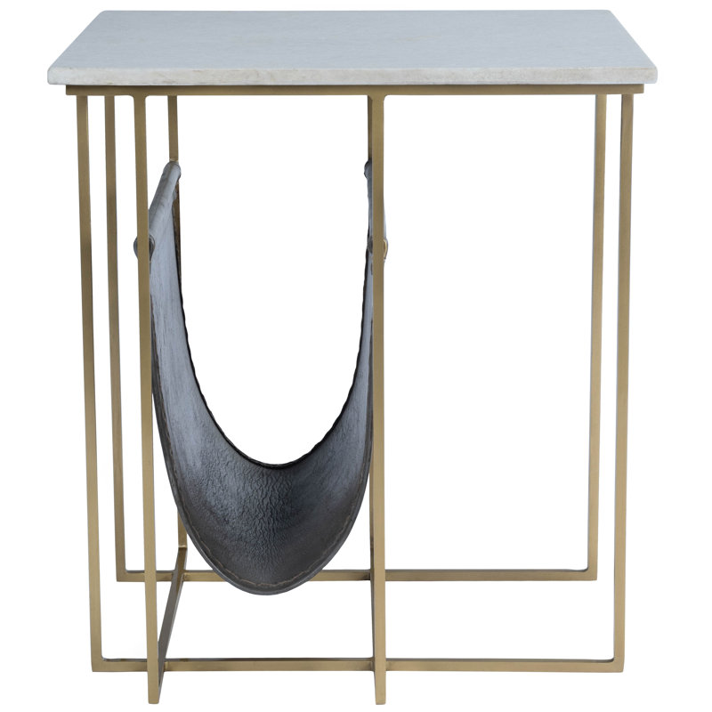 Stephanik Marble & Leather Magazine Side Table, Gray