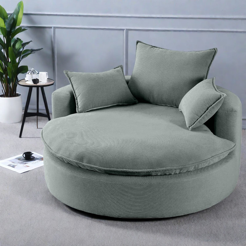 Spacious Corduroy Accent Chair, Modern Barrel Design For Living Room