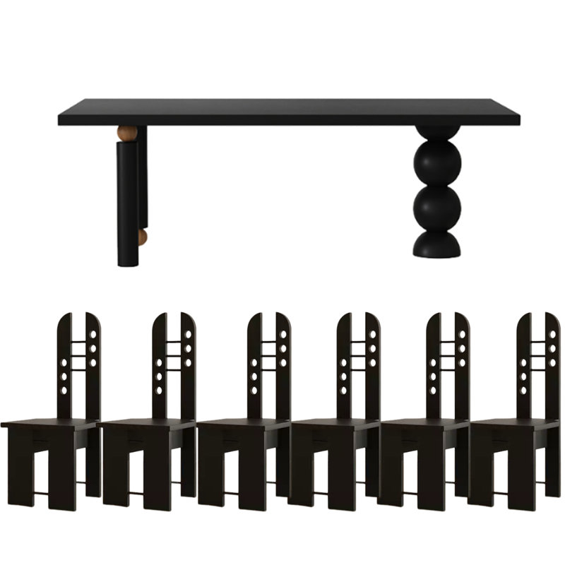 Table de salle à manger moderne noire avec boules géométriques, H 29,5 po x L 55,1 po x l 27,6 po