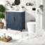 Meuble-lavabo bleu multifonctionnel avec lavabo, bois massif et bois aggloméré, parfait pour les salles de bain modernes