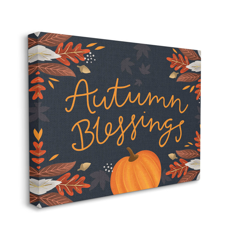 «Autumn Blessings Fall Leaves Pumpkin», art mural par Louise Allen Designs, H 16 po x l 20 po x P 1,5 po