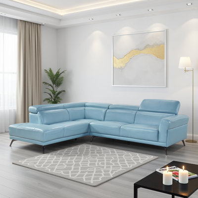 Dann 111.5" Modern & Contemporary Sectional Sofa - Leather Reversible Sectional with Space-Saving Storage, Comfortable Chaise, Includes Pillows, and F by George Oliver