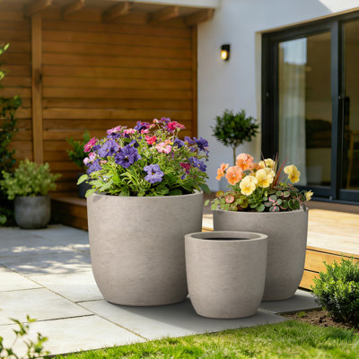 3-Piece Weather Resistant Concrete Planter Set, 13/16.5/20 Inch Indoor & Outdoor Use, Warm Gray