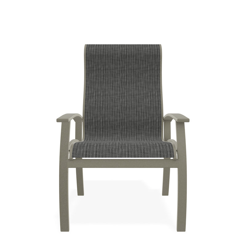 Belle Isle Sling Aluminum Frame Dining Height Supreme Arm Chair with Marine Grade Polymer Arm Accent, Storm, Burke