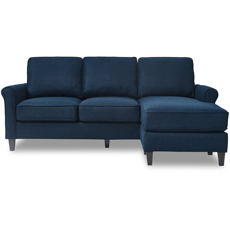 Serta Harmon Upholstered Reversible Sectional Sofa and Chaise, Navy, Rolled Arms
