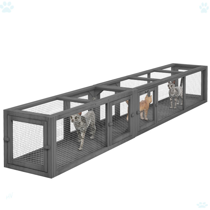 Tube pour chat en bois avec conception combinable, 8 portes, Gris foncé
