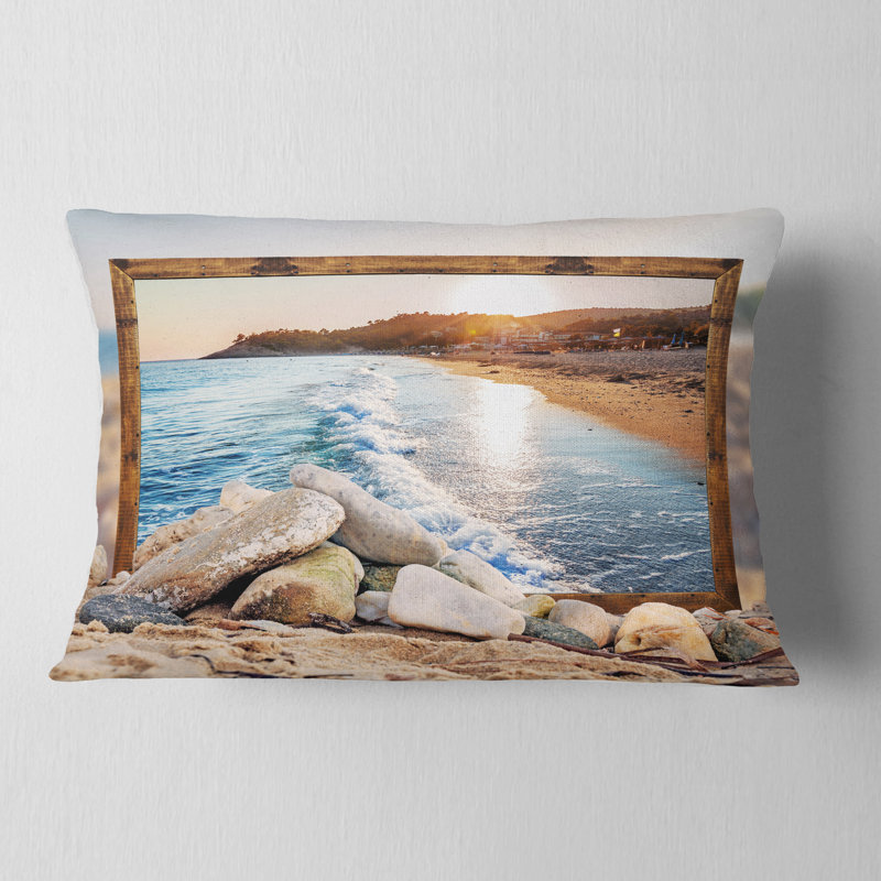 Framed Effect Rocky Beach - Beaches Printed Throw Pillow