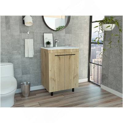 Khari 24" Floor Cabinet, Double Door, Two Shelves -Light Oak