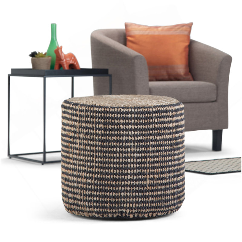 Pouf rond Larissa, Tissu noir