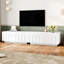 Élégant meuble télé blanc pour téléviseur de 80 po ou moins, table basse à quatre tiroirs avec rangement caché pour consoles de jeux, conception arquée sophistiquée, armoire multifonctionnelle et table de rangement, organisateur à 4 tiroirs-1743877833
